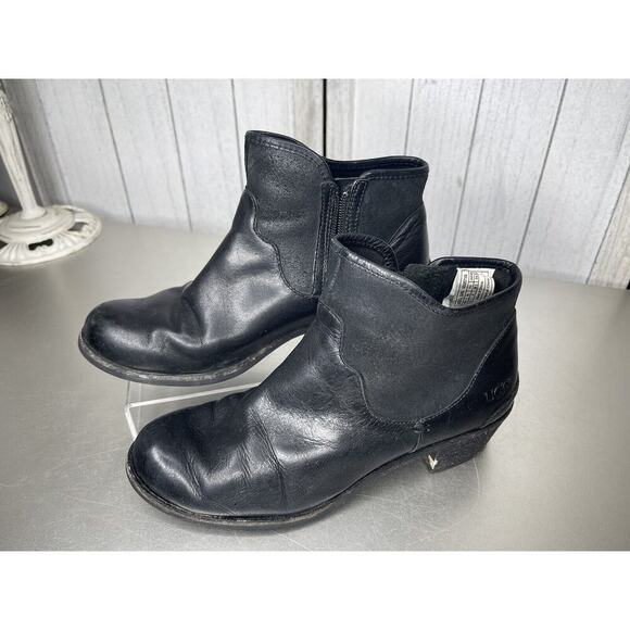 UGG Australia Penelope Booties Black Leather Zip Women's 7.5 Boots - Picture 2 of 8